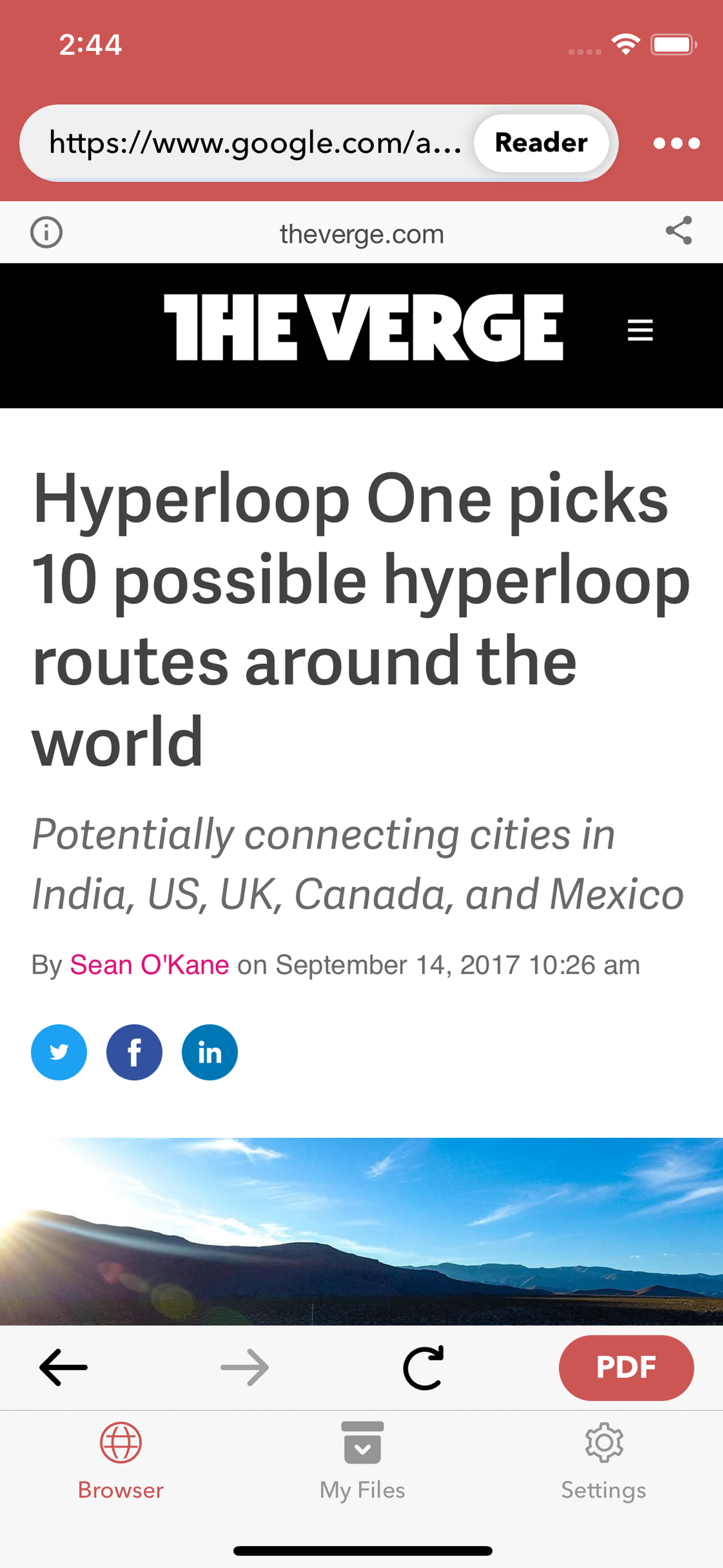 In App Browser screen